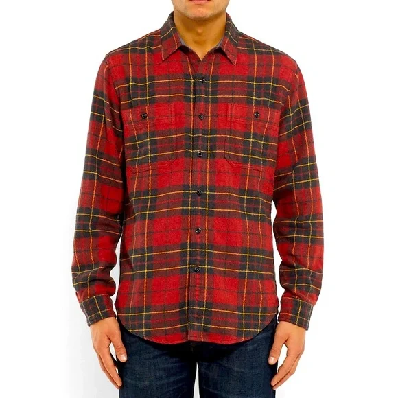 J. Crew Men's Red Midweight Flannel Plaid Shirt Large - Picture 3 of 14